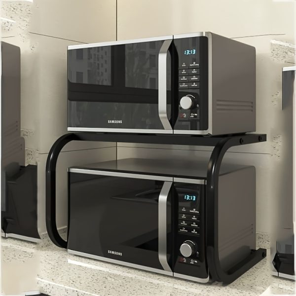 1pc Microwave Oven Kitchen Shelf Multi Functional Cooking Utensil Storage Rack Household Countertop Oven Rack Simple Rice Cooker Storage Bracket Integrated Seasoning Desktop Metal Rack Strong Load-bearing U-shaped Storage Rack