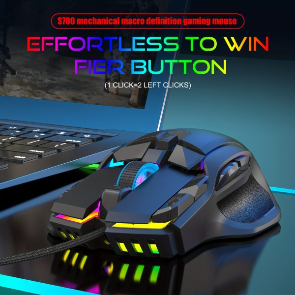 10-key wired gaming esports mouse with macro programming, 13 RGB lighting modes, 6-speed 12800 DPI, 125/250/500/1000 Hz adjustable, and 10 programmable keys.