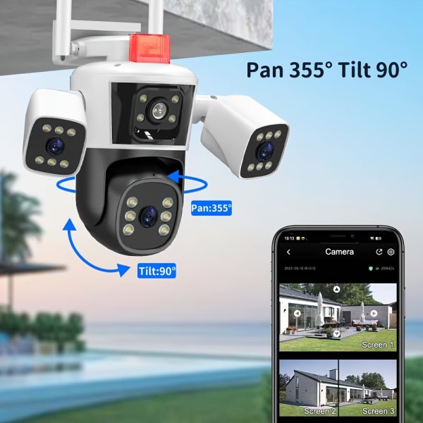 360° WiFi Security Camera with 3 Lenses - Indoor/Outdoor Full-Color Night Vision, 2-Way Audio, Motion Detection & Tracking, TF Card Storage (Cloud Option Available) - USB Powered, No Battery Required, Outdoor Surveillance | Domeshaped Camera | Durable Camera Housing