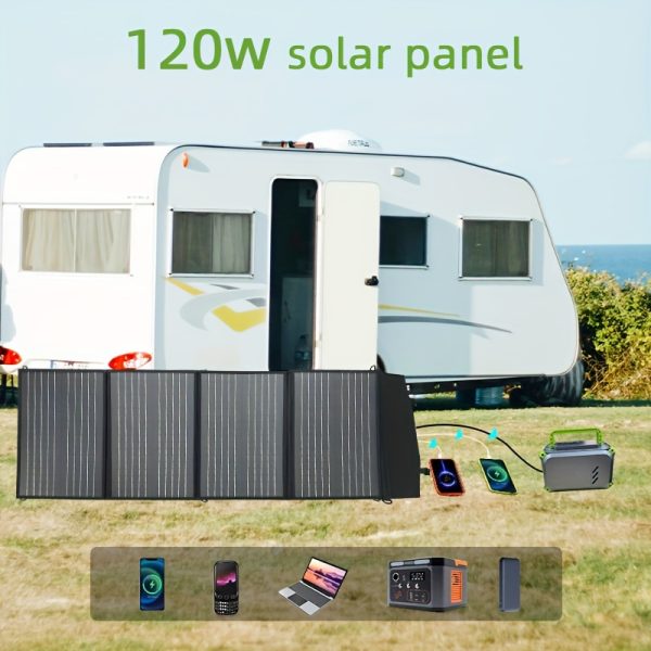 120w5V3A/9V2A/12V1.5A Single Crystal Silicon Outdoor Portable Solar Folding Bag DC, Type-c, XT60 Dual USB Charge Mobile Phone Tablet PC Foldable Solar Charger Five-in-One Adapter, Multifunctional Cable Interface Camping Mountaineering