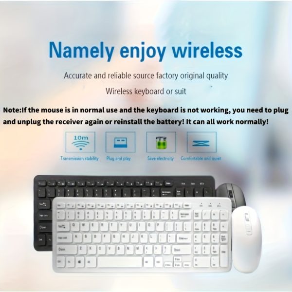 2.4G Wireless Keyboard and Mouse Combo, Full Size Slim Design, Ergonomic Optical Mouse, Non-Wireless, ABS Material, No Charging Function, Compatible with Personal Computers