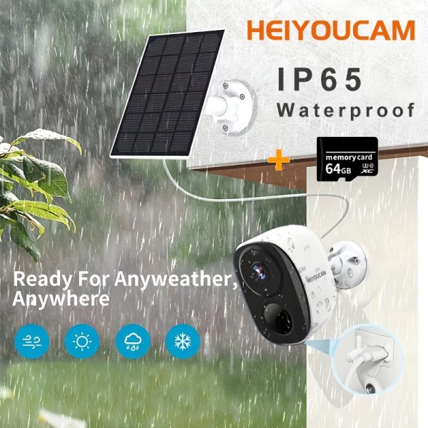 HEIYOUCAM 2K Solar Security Camera - Outdoor with Spotlight & Siren, AI Detection, Rechargeable Battery, 365-Day Life, 3MP Color Night Vision, 2-Way Audio, WiFi,, Cloud/TF Card Storage