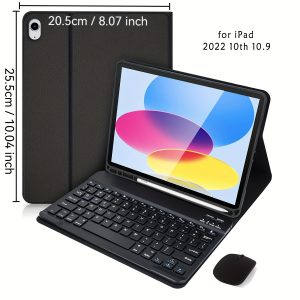 Slim PU Leather iPad 10.2 Case with Detachable Wireless Keyboard & Pencil Holder - Smart Cover for iPad 7th/8th/9th Gen, Includes USB Cable, Type-C Charging, Blue Abstract Design