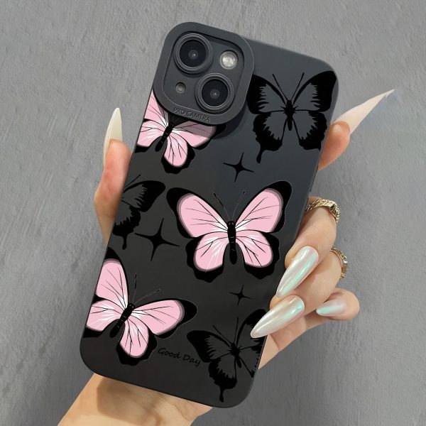 Black Powder Butterfly Black Frosted Full Package Anti-Fall Mobile Phone Case Suitable for Apple 16PROMAX/16PLUS/16PRO/16/15PROMAX/15PLUS/15PRO/15/14PROMAX/14PLUS/14PRO/14/13PROMAX/13PRO/13/12PROMAX/12PRO/12 11PROMAX/11PRO/11/XSMAX/XR/XS/7#8PLUS/7#8 Protective Case Transparent Shock Absorption