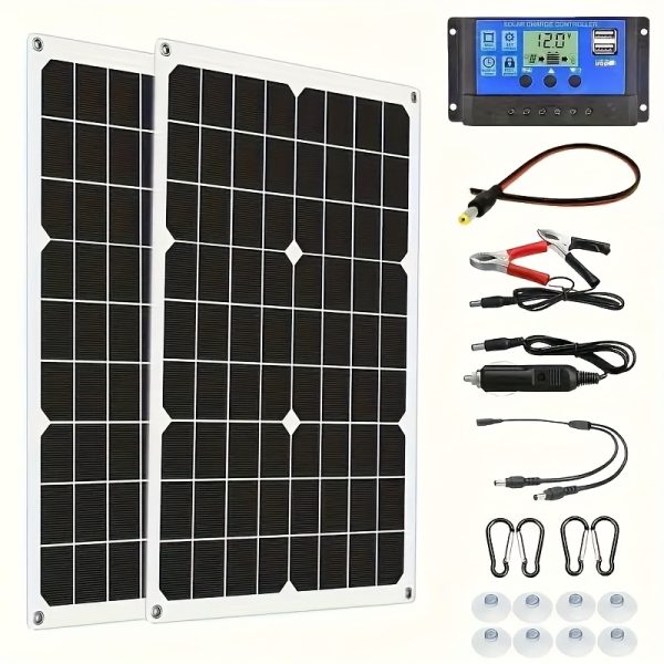 2pcs Sunant Portable Solar Panel Kit, 40W Dual-Board, High Energy Conversion Rate, Lightweight Insulation Materials, with 60A Solar Charge Controller, for Vehicles, Boats, RVs, Camping & Travel