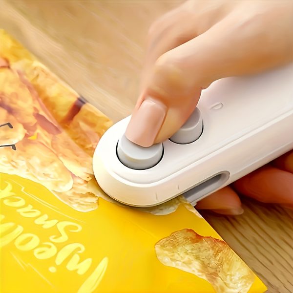 Portable USB Rechargeable Snack Bag Sealer with Cutter – Compact Heat Vacuum Sealer for Freshness, 150mAh Lithium Battery, Ideal for Kitchen and Food Storage, White Mini Design for Easy Use, Kitchen Gadget | Sleek White Device | USB Chargeable, Food Vacuum Sealer