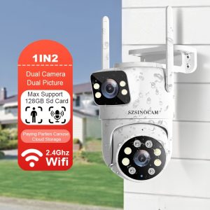 One Unit of SZSINOCAM 720P HD Wireless Outdoor Security Camera Featuring Dual Lenses, 2K Ultra-Clear Night Vision, Design, App Control, USB Charging, 360° Pan-Tilt Capability, Motion Detection, Two-Way Audio, No Battery Required, And Wi-Fi Connectivity.