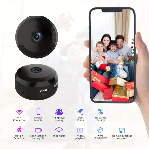 Compact WiFi Security Camera with Night Vision & Motion Detection - Rechargeable Battery, Remote Viewing App for Home Safety