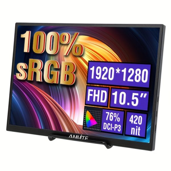 Anmite 26.67 cm Portable Monitor 1280P HDR 16:10 Low Blue Light for Xbox/ PS5/ 5/ Switch/ Mobile Phone/ Computer/ Laptop Expansion