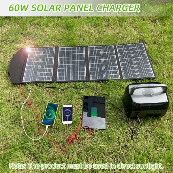 60W Portable Solar Charger - Foldable, Dual USB Fast Charging for Phones & Tablets, 5V/3A, 9V/2A, 12V/1.5A Outputs