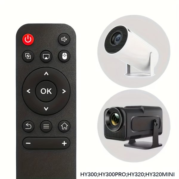 Remote Control for HY300, HY300PRO, HY320mini Projectors - Black Plastic Battery-Powered Replacement with Red Power Button & Navigation Keypad