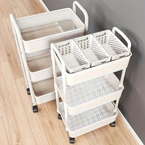 Versatile Multi-Layer Storage Cart - White Plastic, Freestanding Organizer for Kitchen, Bathroom & Bedroom Essentials, Snack, Bedside Storage Rack, Ground Standing