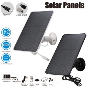 Solar Panel Suitable for Low-Voltage Safety Cameras, Compatible with Micro USB And USB-C, Easy to Install Solar Charger for Doorbells, Lights, And Monitoring Devices, 360 ° Rotation for Optimal Sunlight Exposure