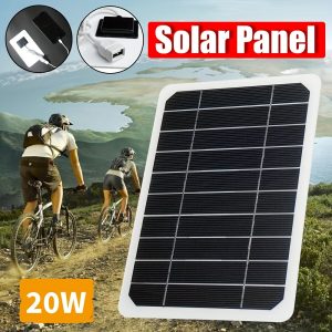 20W 5V Solar Charging Panel - Portable Outdoor Power Bank with USB, High-Efficiency Monocrystalline Silicone for Mobile Phones & Devices (3.6-5V Compatible)