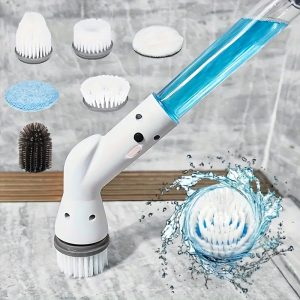 Electric Spin Scrubber With 2/5/6 Replaceable Brush Head, Power Cordless Bathroom Scrubber With Adjustable Long Handle, Rechargeable Shower Scrubber, Multifunctional Scrubber For Bathroom, Kitchen, Bathtub, Tile, Shower, Car, Cleaning Supplies