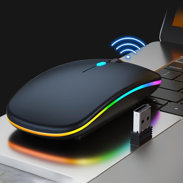 Rechargeable 2.4G/5.0 Wireless Mouse with LED Lighting - Sleek, Quiet, Ergonomic Design for Gaming/Office/Entertainment, Smooth Low Latency, USB-C Charging, Compatible with Laptops/Desktops/Tablets, Mouse Ergonomic Comfort | RGB Lighting | Smooth Glide, Mouse Pads for Desk