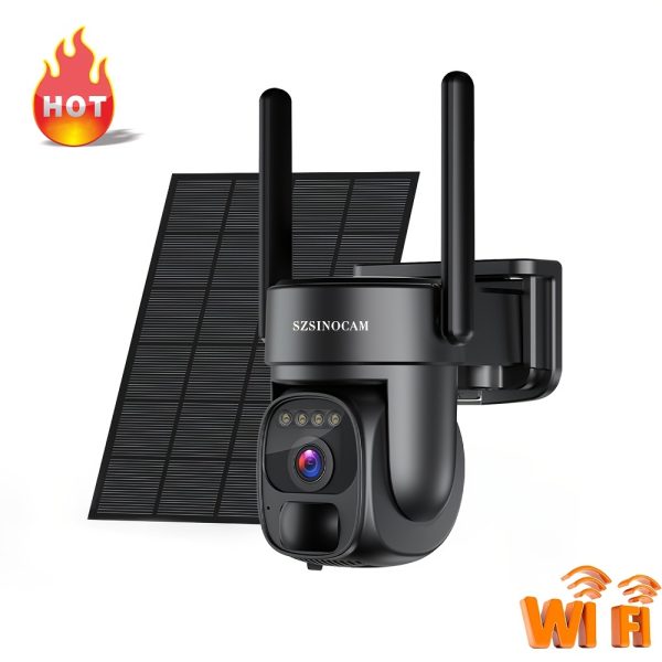 SZSINOCAM 2K PTZ WiFi Security Camera with Two-Way Audio, HD Resolution, Motion Alerts & Rechargeable Battery - Wall-Mounted for Indoor/Outdoor Use, Color Display, App Control, Solar Panel Powered