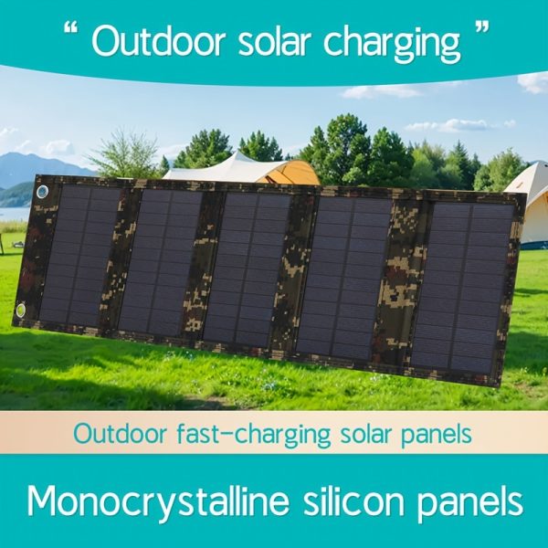 1pc Durable 35W Portable Solar Charger Panel - Foldable & Portable with USB 5V Output, Ideal for Travel & Camping, Solar-Powered without Battery, Non-Removable Photovoltaic Panel with Carabiner & Cable