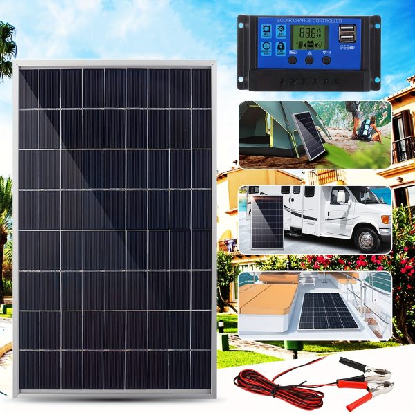 25W 12V Monocrystalline Solar Panel Kit with 60A Charge Controller, Battery Maintainer, Insulation Material, Detachable Photovoltaic Module, Extension Cable, Battery Clips, O-Ring Terminal for RV, Marine, Off Grid Systems - Without Battery