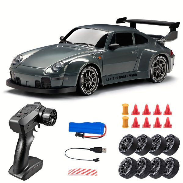 1:24 Scale Drift Car Remote Control Toy, 2.4GHz 4WD with Flashing Lights, Tires & Roadblock Tools, USB Rechargeable Lithium Battery, Push Button Control, Ideal Gift for Boys & Girls - Birthday, Halloween, Christmas
