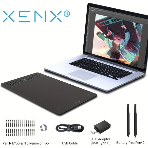 Graphic Drawing Tablet, XENX P3-1060B 25.4 x 15.8 cm Large Stylus Tablet with 10 Hotkeys, Passive and Battery-Free Stylus and 8192 Levels of Pressure, Suitable for Mac, Windows PC and for Android Digital Art Tablet, Painting, Design, Art Creation Sketches