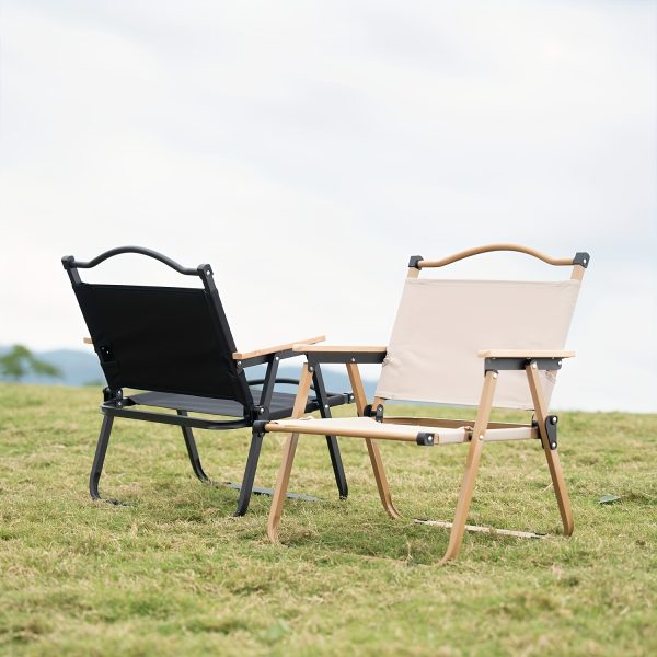 Dual-Tone Folding Camping Chair - Black & Beige, Portable Outdoor Recliner with Thick Steel Frame, Lightweight, Easy to Set Up, Ideal for Camping, Fishing, and Barbecues, Barbecue Chair | Dualtone Design | Durable Steel Frame