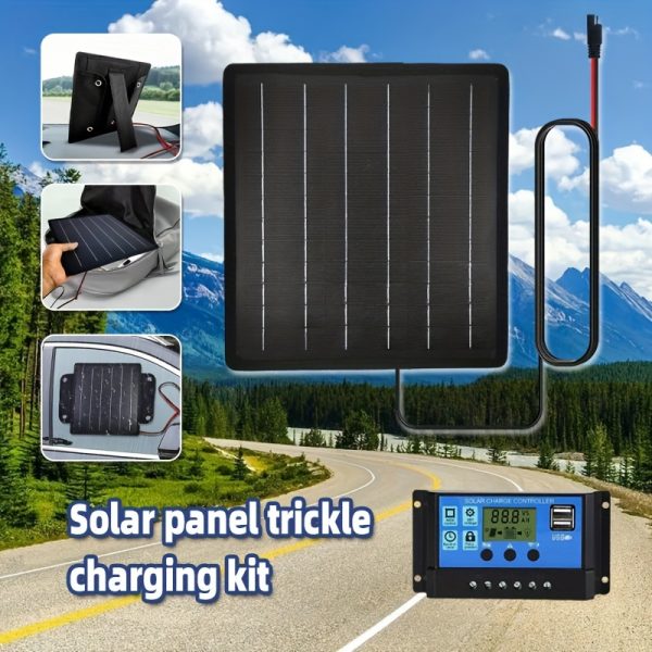 10W 18V Portable Solar Trickle Charger Kit, 100A Solar Controller Battery Charger and Maintainer, Removable Photovoltaic Module, Solar-Powered for Cars, Motorcycles, Boats, RVs, Trailers, Power Sports, Snowmobiles - RV Camping Essential