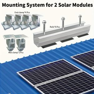 2pcs Solar Panel Mounting Kit, Adjustable Solar Module System, Aluminum Rails, End Clamps, Mid Clamps, with No-Electricity Required for Solar Panel Installation