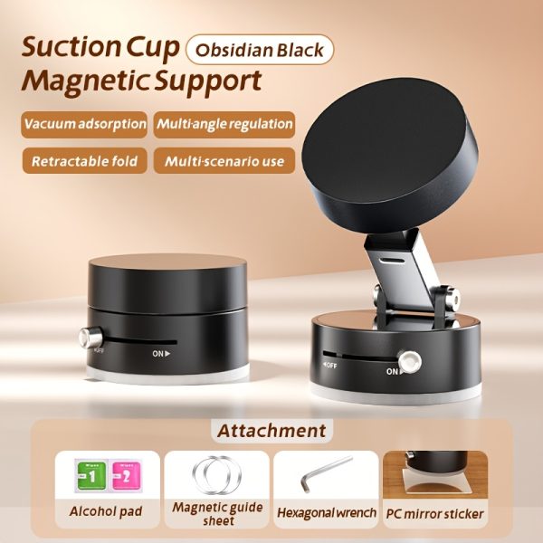 Foldable Portable Vacuum Magnetic Phone Holder, 360 Degree Rotating, Universal Car Mount, Electric Suction Cup for Shower/Mirror, Durable ABS Material, Non-Waterproof
