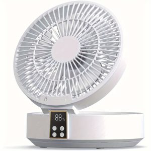 Portable Desktop Fan with Remote, 3-Speed, High Wind Power, Silent Round Table Fan with LED Night Light, Digital Display, Oscillating Head, USB Charging, Rechargeable 18650 Lithium Battery, Timer Function, Dual Control Modes - Plastic Material