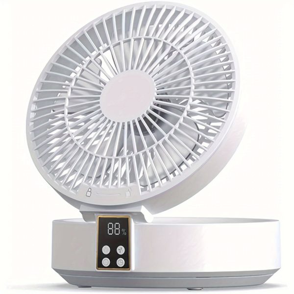 Portable Desktop Fan with Remote, 3-Speed, High Wind Power, Silent Round Table Fan with LED Night Light, Digital Display, Oscillating Head, USB Charging, Rechargeable 18650 Lithium Battery, Timer Function, Dual Control Modes - Plastic Material