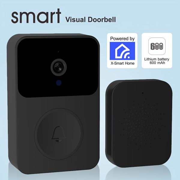 1pc Smart Visual Doorbell with Camera, 480p HD Video, App Control, Built-in Speaker, Bi-Directional Voice Intercom, USB Charging, 600mAh Lithium Battery, Wi-Fi Enabled, Infrared Night Vision, 2.4G WIFI, Non-Waterproof, for Smartphones/Tablets - Black