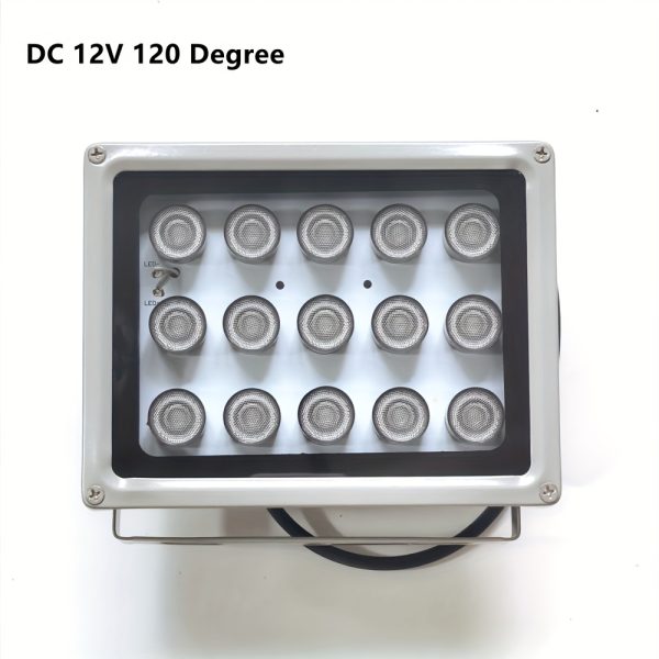 15pcs High Power Infrared Illuminator Lamp for Night Vision CCTV Cameras, 850nm LED, 90/120 Degree Viewing Angle, DC 12V, Weatherproof Aluminum & Reinforced Glass, U-Shaped Mounting Bracket, Ideal for AHD IP Security Cameras
