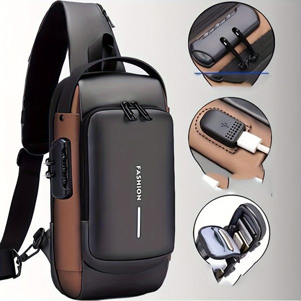 Men's Anti-Theft Chest Bag with USB Charging Port - Stylish Motorcycle & Leisure Sports Crossbody, Durable Oxford Fabric, Adjustable Shoulder Strap, Dual Zip Compartments