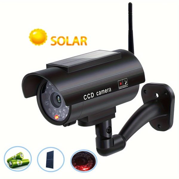 Solar Powered Fake Security Camera, Bullet Dummy Security Camera Simulated Surveillance System with Red Flashing LED Light