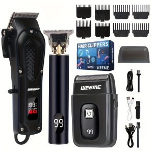 WEEME Professional Cordless Electric Hair Clipper Set for Men, USB Rechargeable Barber Kit with Trimmer, Beard Shaper, Sideburn Groomer, Ideal Father'S Day Gift, 3200mAh Battery, ≤36V