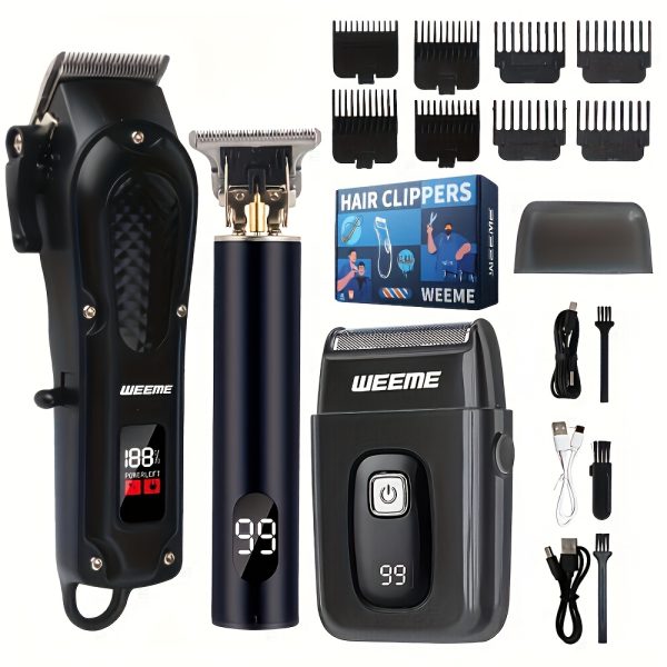 WEEME Professional Cordless Electric Hair Clipper Set for Men, USB Rechargeable Barber Kit with Trimmer, Beard Shaper, Sideburn Groomer, Ideal Father'S Day Gift, 3200mAh Battery, ≤36V