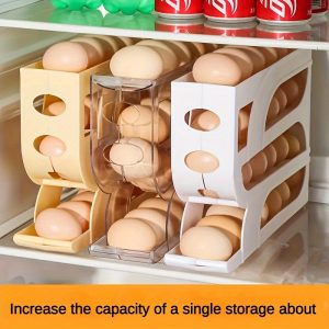 Kitchen Egg Storage Box - Drop-Proof, 3-Layer Automatic Rolling-Down Style, Made of PP for Refrigerator Egg Rack