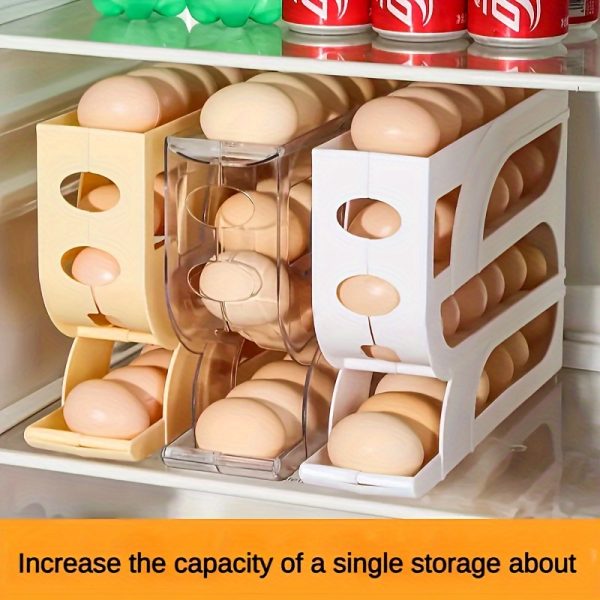 Kitchen Egg Storage Box - Drop-Proof, 3-Layer Automatic Rolling-Down Style, Made of PP for Refrigerator Egg Rack