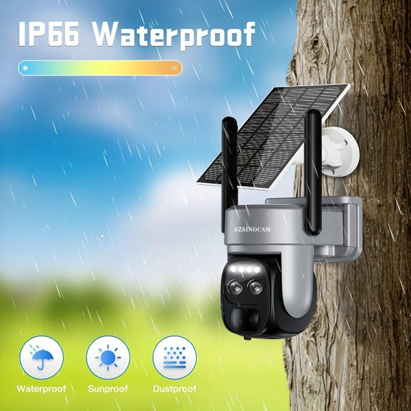 SZSINOCAM 10x Zoom 360-Degree WiFi Security Camera with Solar Power, Spotlight Alarm, Motion Detection, Color Night Vision, Two-Way Audio, Waterproof, and Detachable Solar Panel - Ideal for Outdoor Use