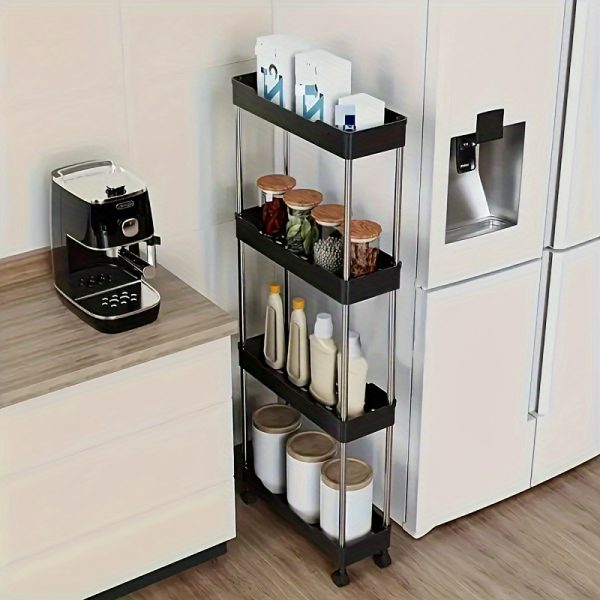 3-Tier Rolling Storage Cart with Matte Stainless Steel and Plastic – Space-Saving 97.54cm Design for Kitchen, Bathroom, Bedroom | Ideal for Holiday Decorations, Seasonal Essentials, and Everyday Storage, Slim Rolling Storage Cart