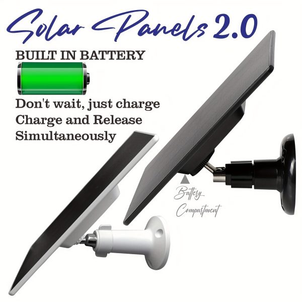 Upgraded Solar Panel for Low Voltage Security Cameras, Built-in Battery, Compatible with Micro USB & USB-C&Apple Easy to Install Solar Charger for Doorbells, Lights & Monitoring Equipment
