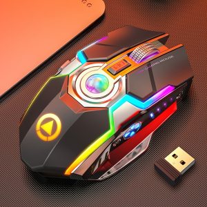 YINDIAO Ambidextrous Optical Gaming Mouse, Colored Animal Print, Glitter Embellishment, USB Rechargeable, 2.4GHz Wireless, Quiet Operation, for Desktop & Laptop, Windows 10 Compatible, with Rechargeable Lithium Polymer Battery