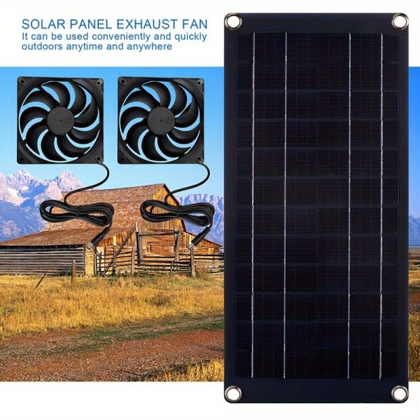 2pcs ROY Solar Panel Exhaust Fan Kit, High-Velocity Airflow for Outdoor Sheds, Coops, Greenhouses, Portable Magnetic Material Solar Charging, with Removable Photovoltaic Panels, for No Battery Required