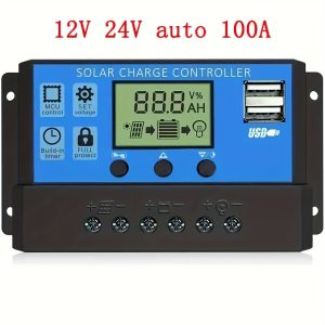 High-Power Solar Charge Controller 10A-100A PWM with LCD Display, Dual USB Ports & Auto Timing - Compatible with 12V/24V Systems for Efficient Energy Management