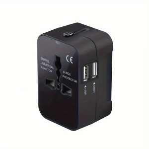 Universal Travel Adapter with USB, a Worldwide Compatible Wall Charger AC Power Plug Adapter, Suitable for The USA, EU, UK, And Australia in Black.