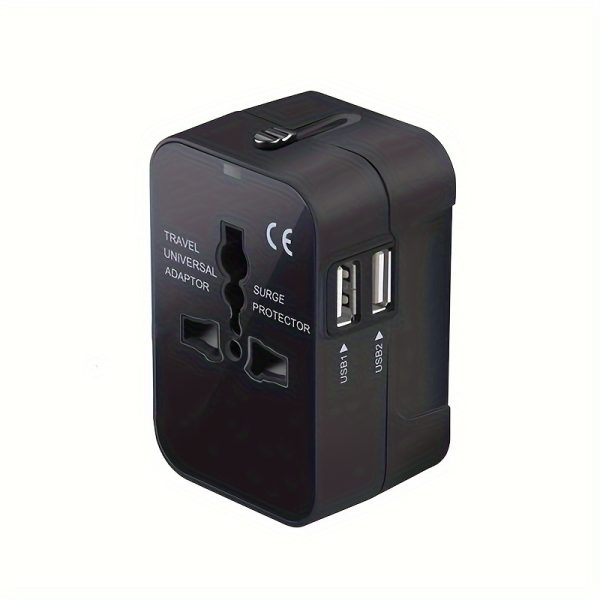 Universal Travel Adapter with USB, a Worldwide Compatible Wall Charger AC Power Plug Adapter, Suitable for The USA, EU, UK, And Australia in Black.