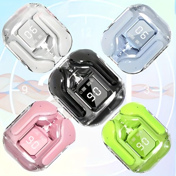 Wireless Headphones Transparent TWS Silicone In-Ear Sports Gaming Headset HIFI Stereo LED Digital Display Birthday/Christmas/Gift for Boyfriend/Girlfriend