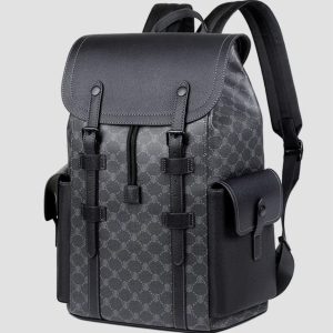 Kamlui Men's PU Leather Laptop Backpack - Stylish Black Business & Travel Bag with Multiple Compartments, Adjustable Straps, and TSA-Friendly Design, Laptop Storage | Flap Buckle Design | Durable Zipper Closure, Laptop Sleeve, Kamlui