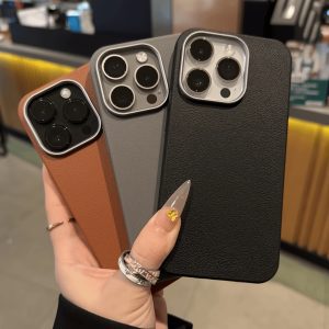 3pcs set of high-quality leather pattern metal frame Apple 16 promax new mobile phone case suitable for iphone14 pro new model 15 pm simple personality 13 niche 12 protective cover anti-fall 1 non-stick fingerprint frosted
